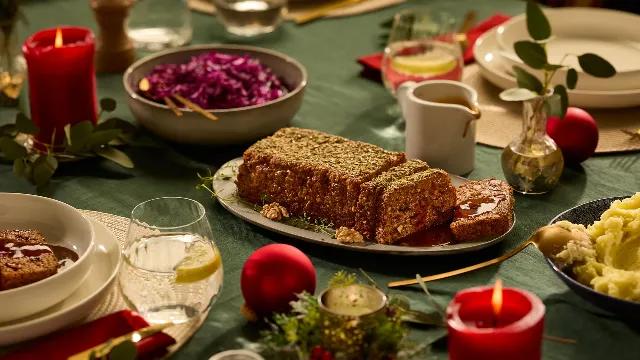 Rôti de lentilles et champignons et purée de pommes de terre