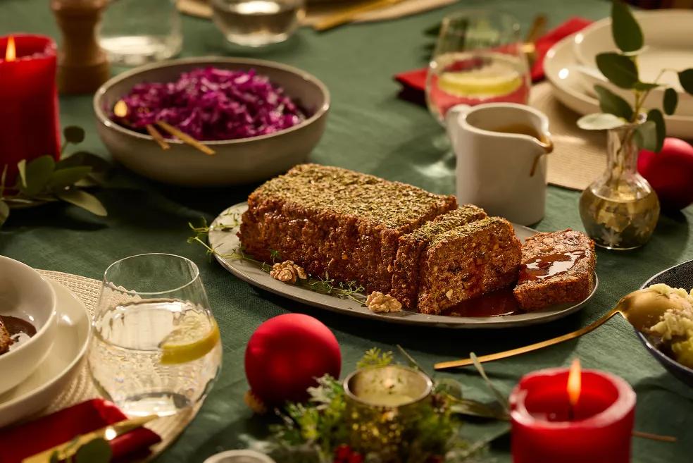 Rôti de lentilles et champignons et purée de pommes de terre