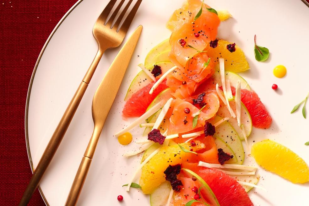 Carpaccio de saumon si craquant en salade