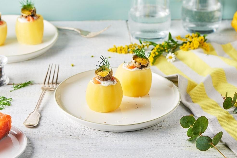 Pommes de terre à la coque, crème d’aneth et saumon