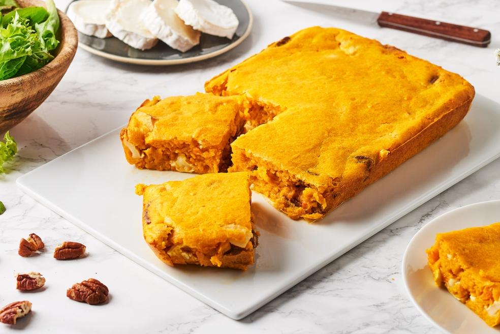 Brownie carotte, chèvre et noix