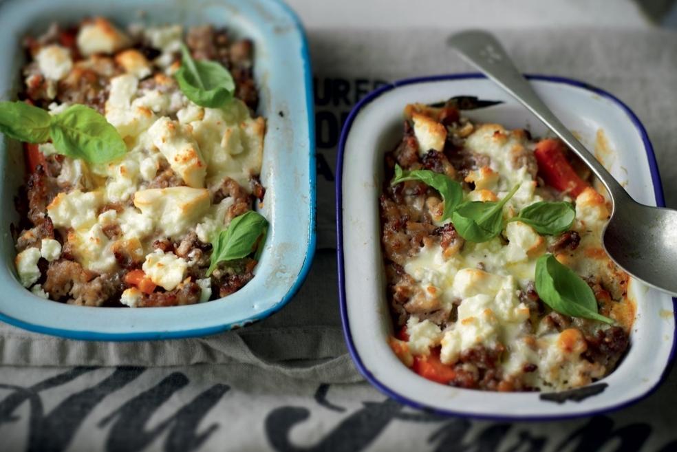 Gratin de viande hachée, carottes et feta