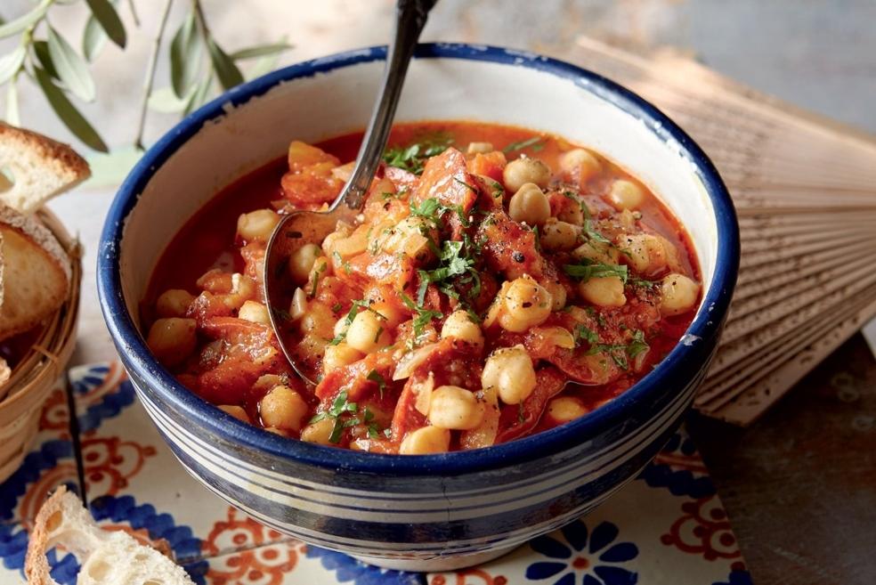 Ragoût de tomates aux pois chiche et chorizo