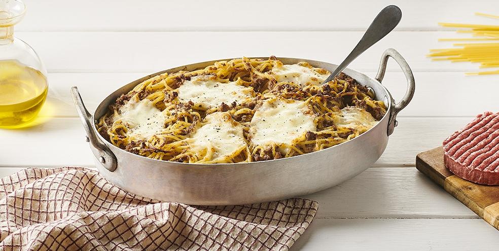 Gratin de pâtes au bœuf & mozzarella