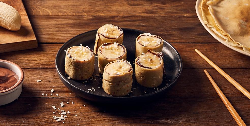 Makis crêpe, banane et chocolat