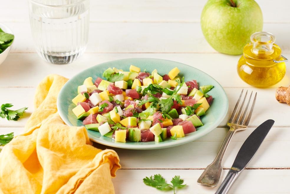 Tartare de thon, granny smith, mangue, avocat et coriandre