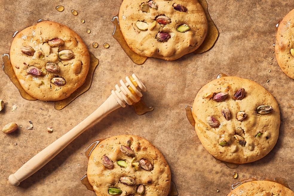 Cookies aux pistaches, miel et fleur d'oranger