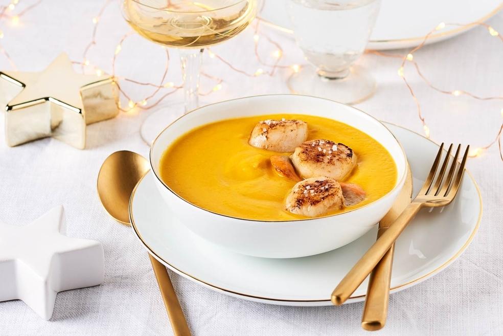 Velouté de carottes et noix de Saint-Jacques