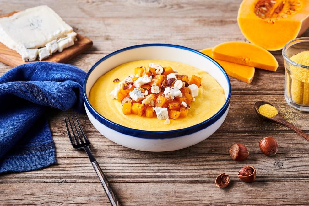 Polenta crémeuse aux quatre fromages et butternut rôti