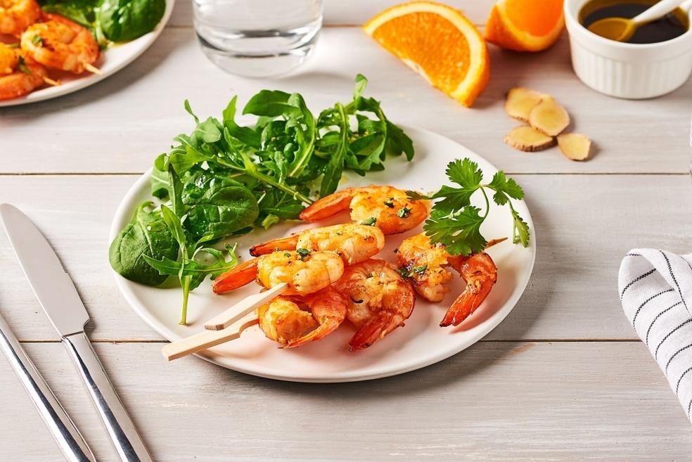 Brochettes de crevettes à l’orange