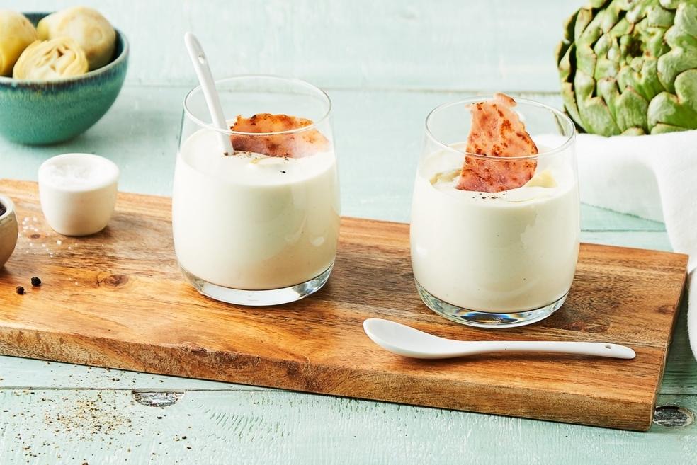 Verrines à la crème d’artichaut et au bacon