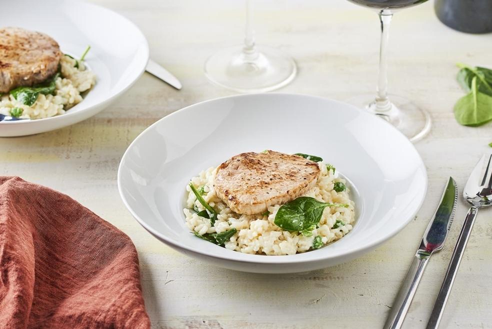 Médaillon de veau et risotto de petits légumes