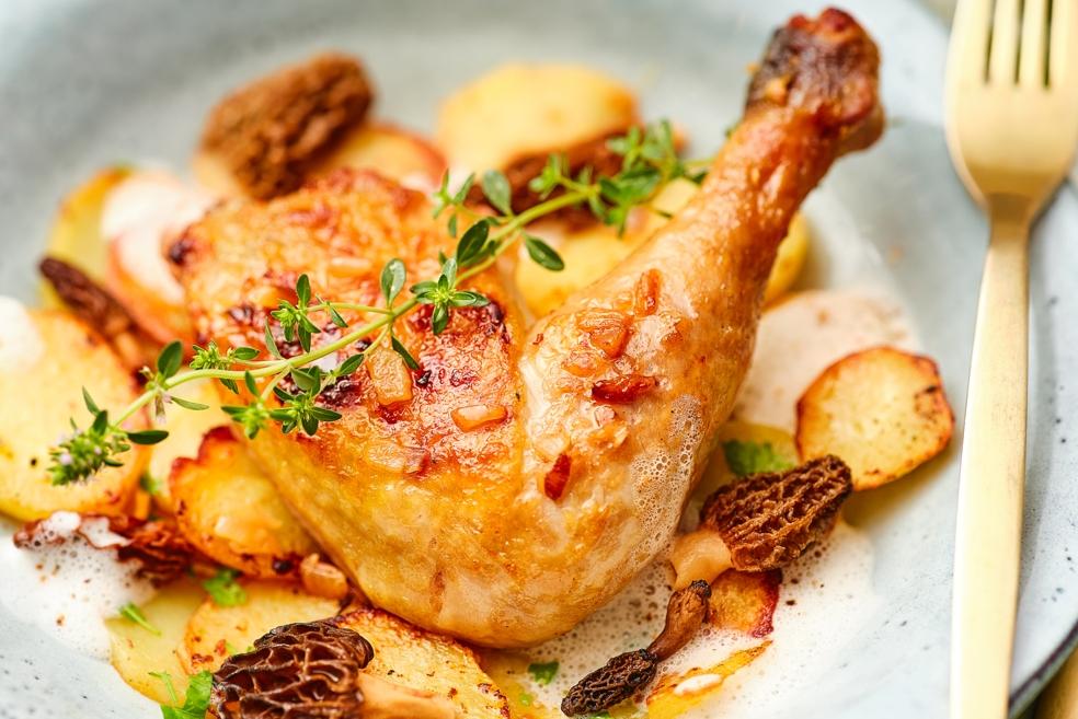 Fricassée de pintade aux morilles & pommes de terre façon Sarladaise