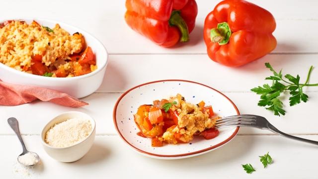 Mini crumble de poivron, chorizo et parmesan