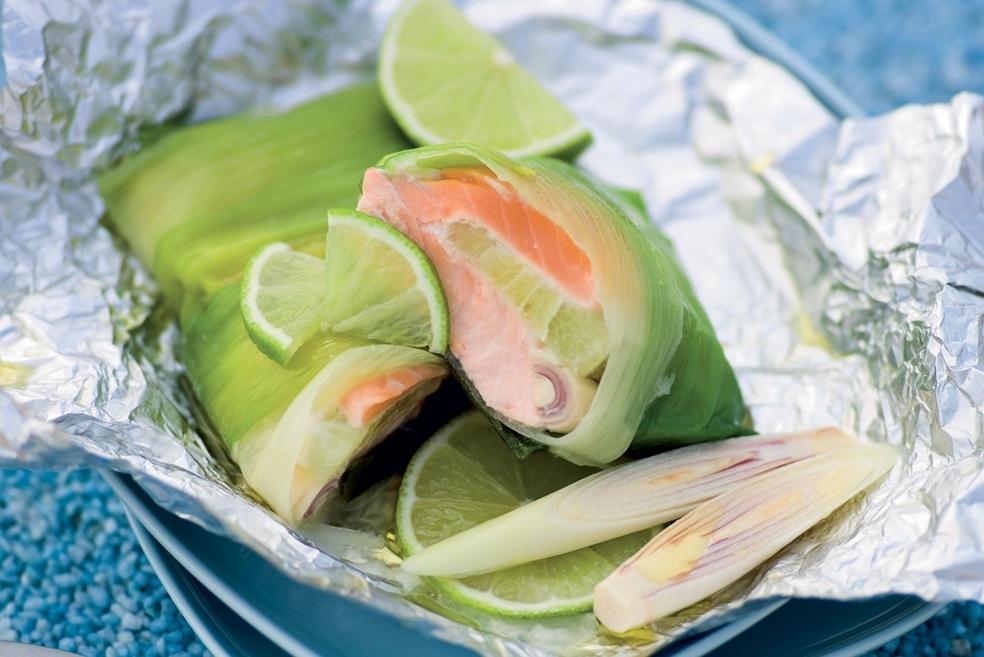 Papillote de saumon aux poireaux