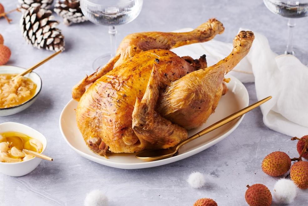 Dinde rôtie aux litchis caramélisés