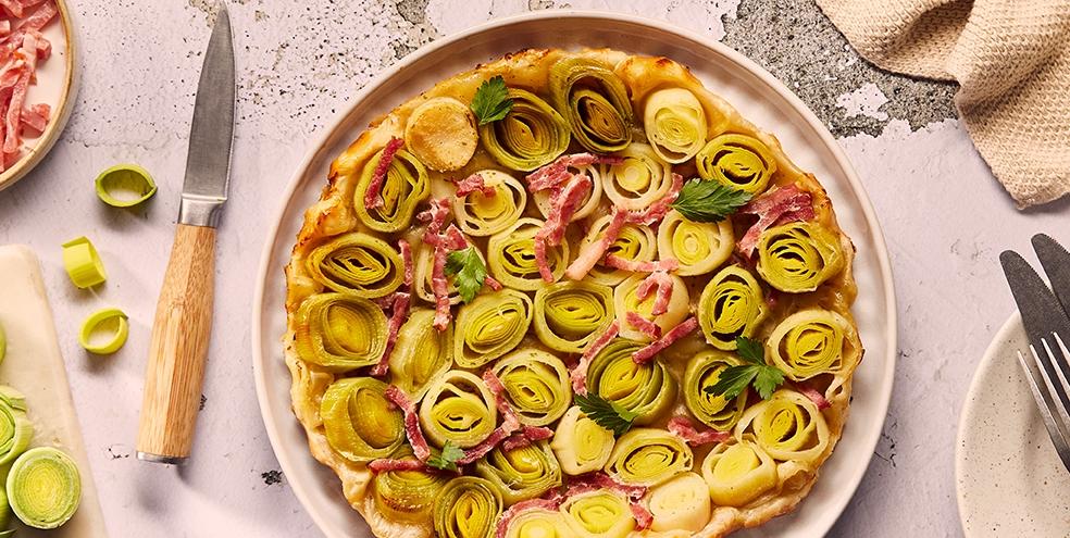 Tarte Tatin poireaux lardons
