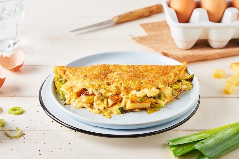 Omelette au poireau et aux pommes de terre