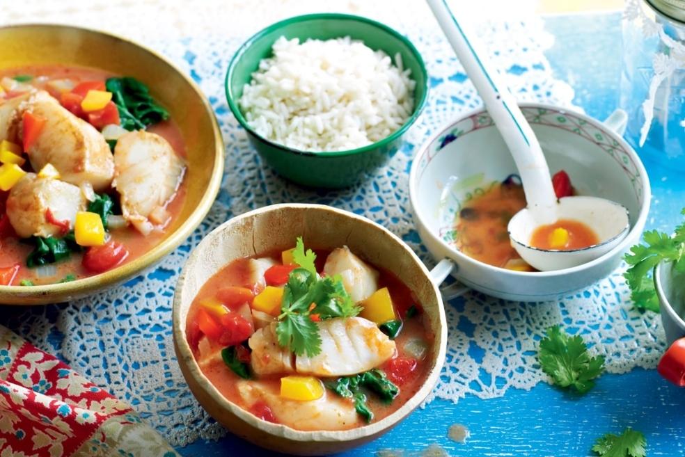 Soupe de poisson aux épinards et poivrons