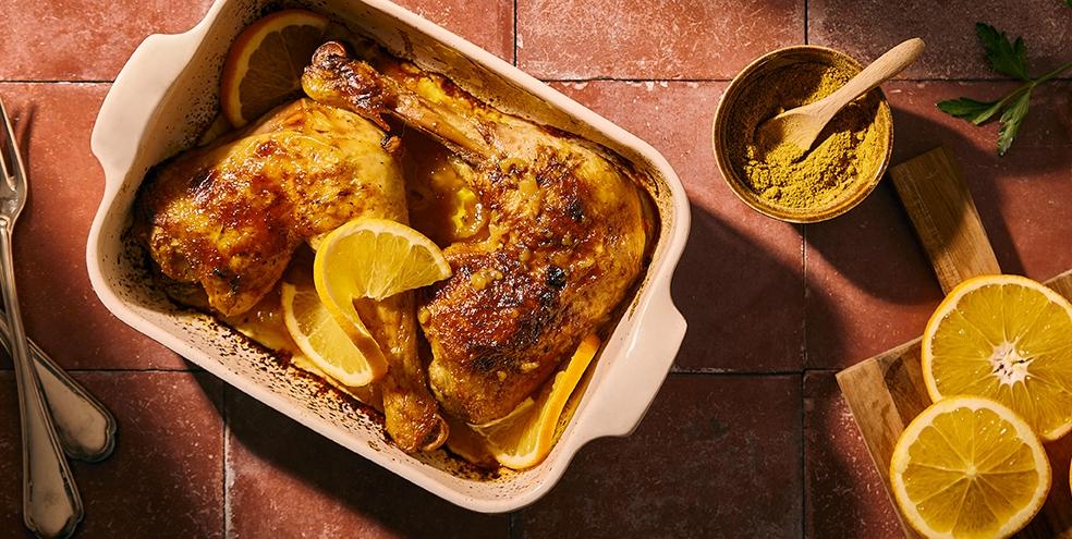 Cuisses de poulet laquées à l'orange et aux épices