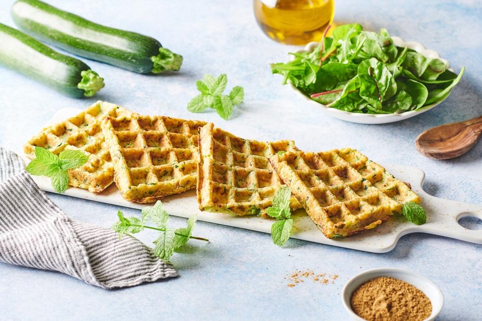Gaufres salées à la courgette, menthe et cumin