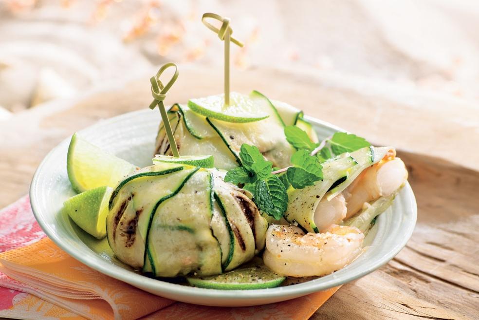 Crevettes en aumônière de courgette
