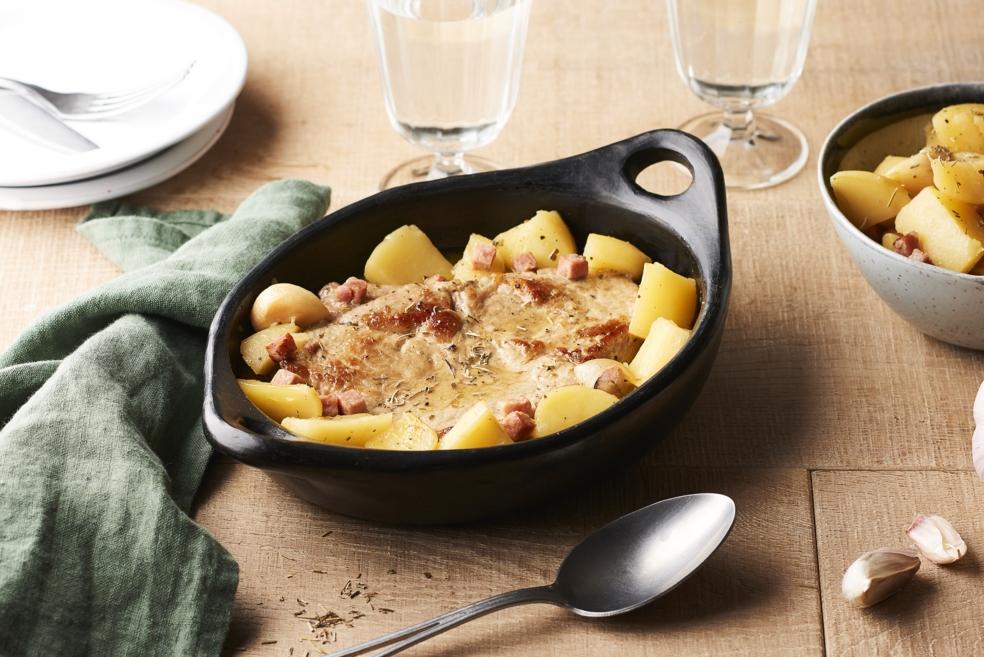 Quasi de veau laqué, pommes de terre et laurier