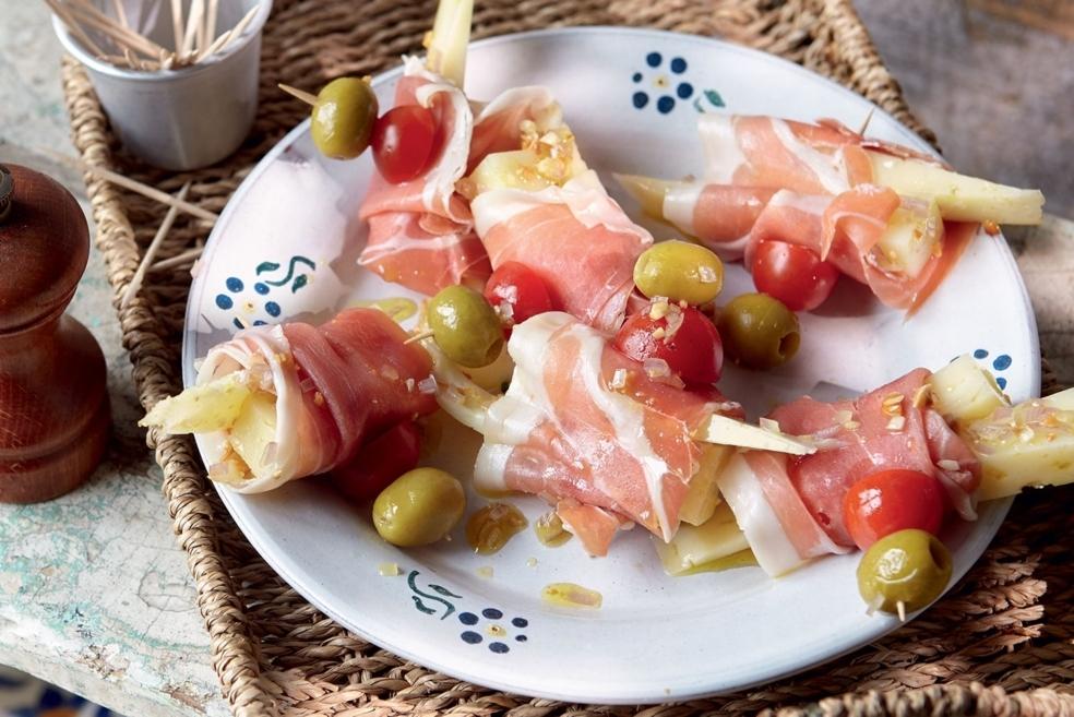 Roulés de jambon Serrano et fromage Manchego mariné
