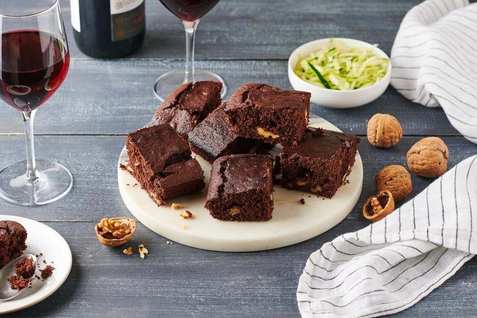 Brownie chocolat noir, courgette et noix