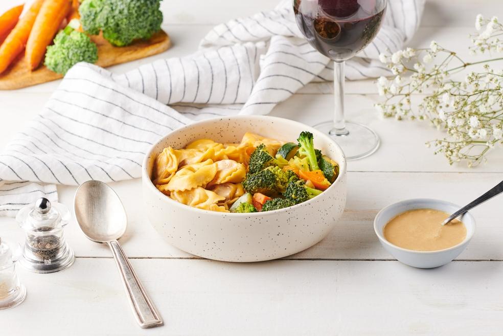 Tortellinis de bœuf aux légumes et lait de coco