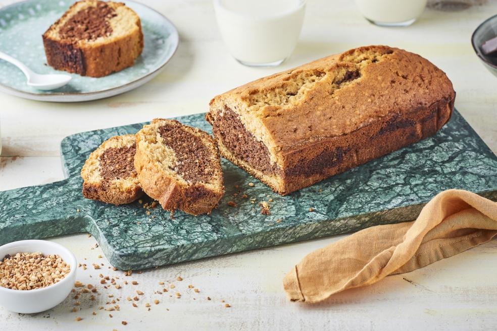 Cake marbré vanille, chocolat et praliné