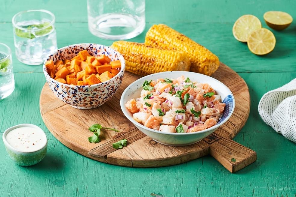 Ceviche aux deux poissons et sauce au yaourt