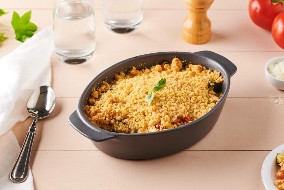 Crumble de tomates, courgettes et pecorino