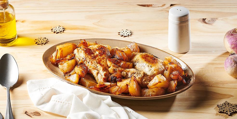 Cuisses de pintade confites aux navets
