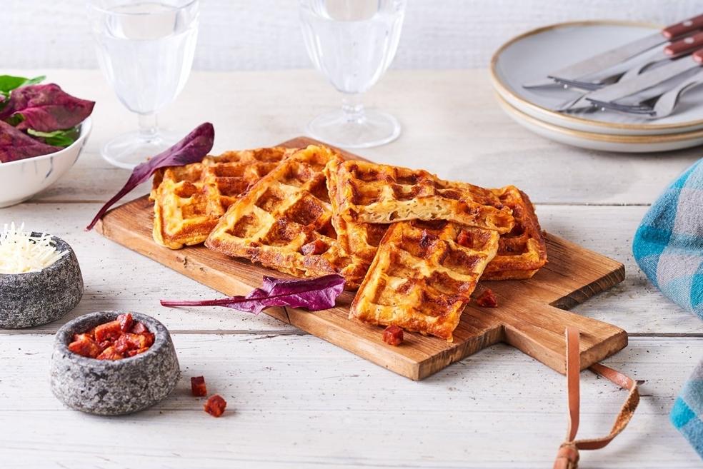 Gaufres salées aux pommes de terre, Comté et chorizo