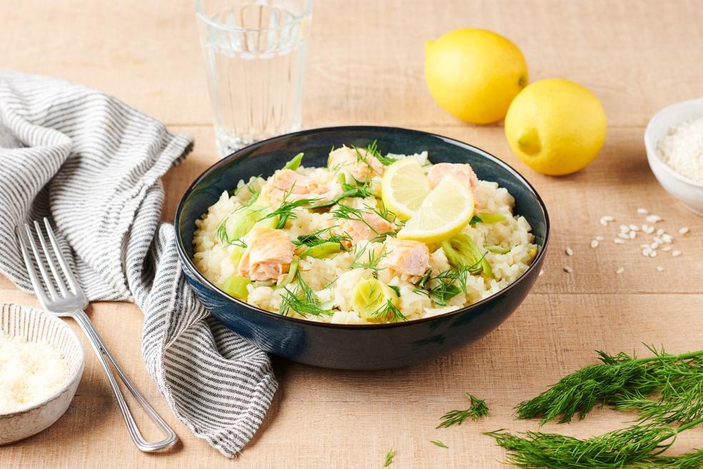 Risotto au saumon et poireau