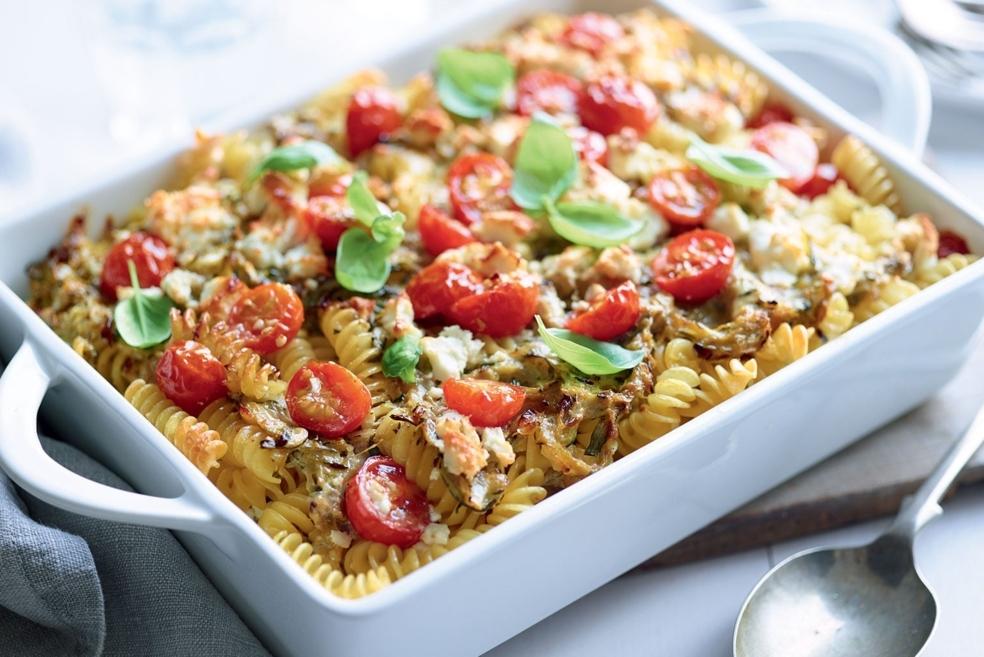 Gratin de pâtes aux courgettes et tomates cerise