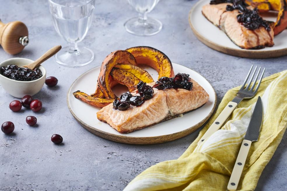 Saumon à l'unilatéral et potiron grillé