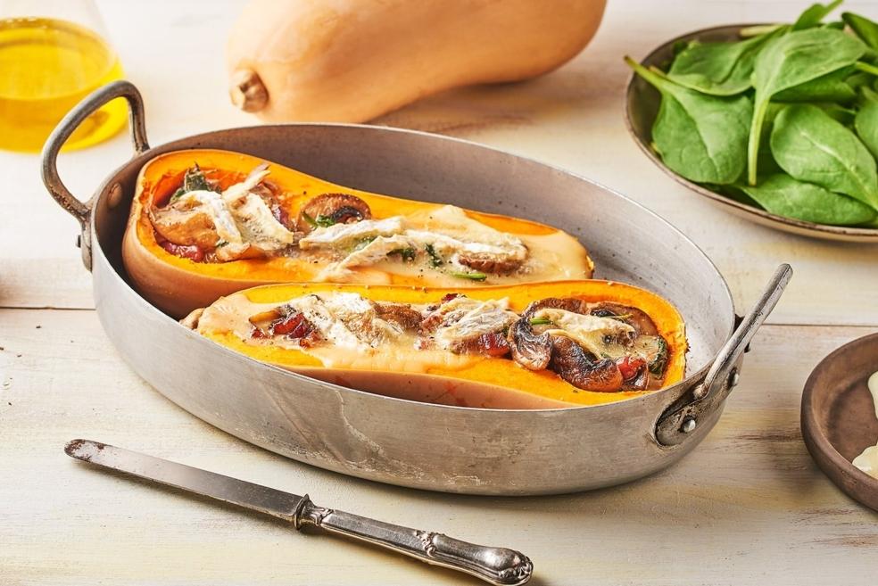 Courge butternut farcie au Brie et lard