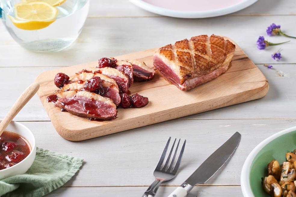 Magret de canard aux framboises